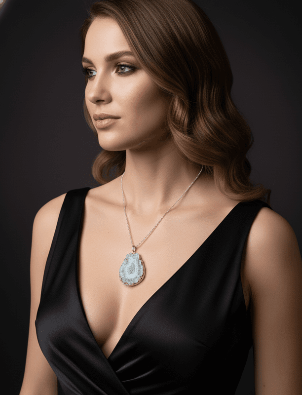 Collana con ciondolo in argento 925 e fetta di quarzo con inclusioni di clorite